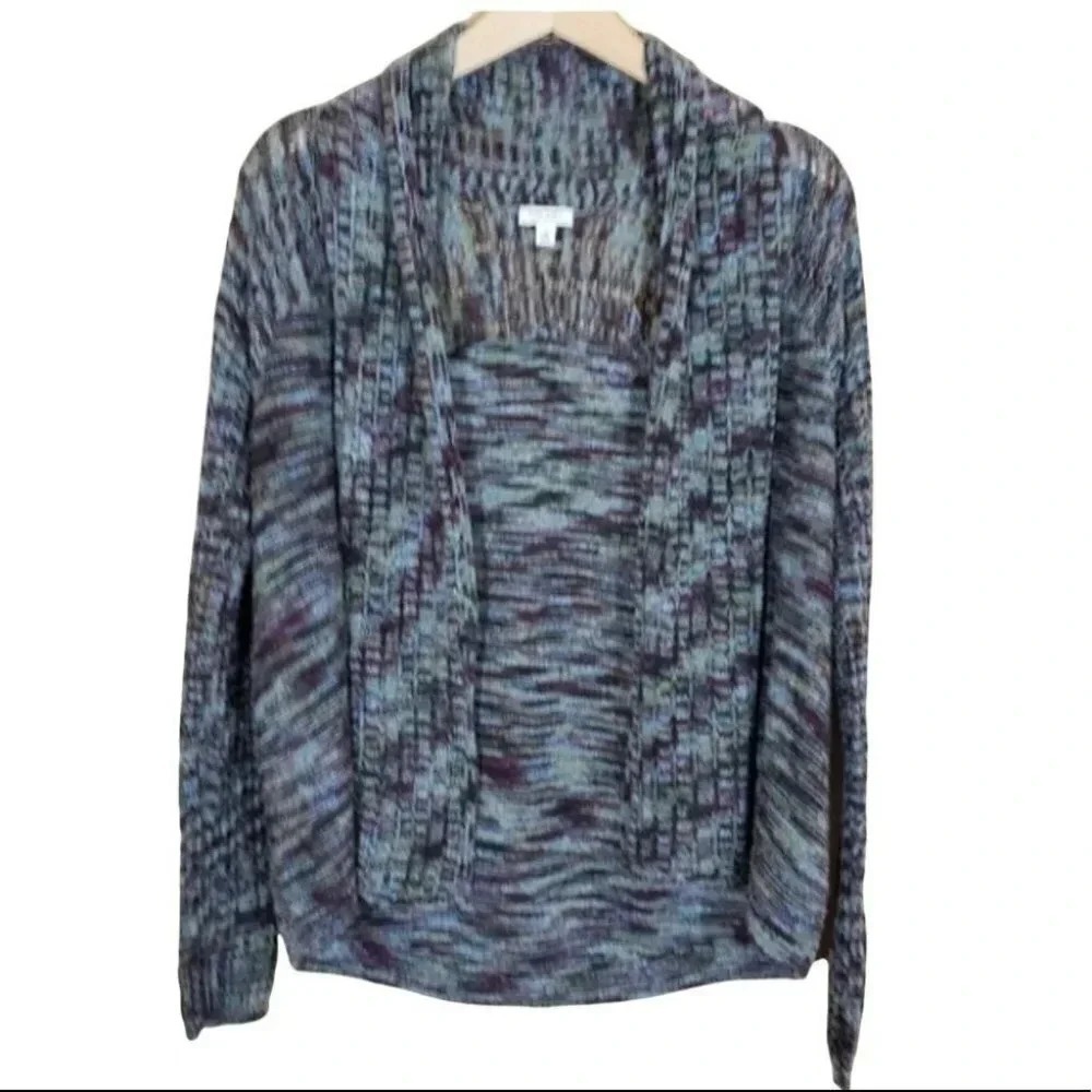 Sonoma women S Open Cardigan Sweater Colorful Knit‎ Blue Purple Layering Casual